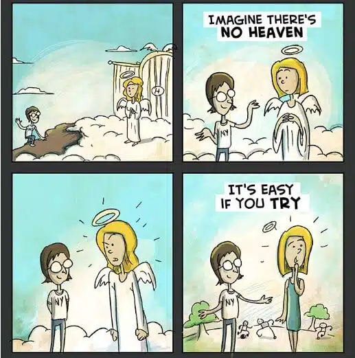 pensarcontemporaneo.com - "Imagine", de John Lennon, feito em uma em tirinha cômica