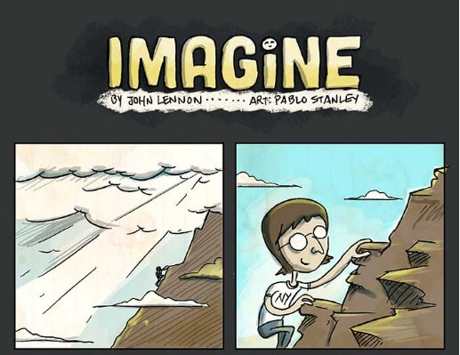 pensarcontemporaneo.com - "Imagine", de John Lennon, feito em uma em tirinha cômica