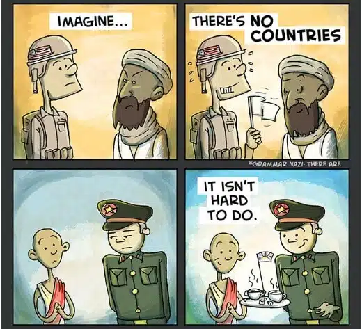 pensarcontemporaneo.com - "Imagine", de John Lennon, feito em uma em tirinha cômica