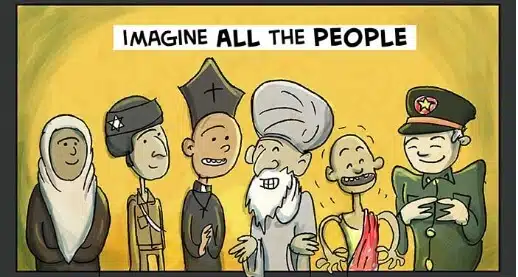 pensarcontemporaneo.com - "Imagine", de John Lennon, feito em uma em tirinha cômica