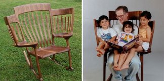 Pai constrói cadeira de balanço tripla para que ele pudesse ler para seus 3 filhos