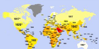Este mapa mostra o ano em que as mulheres tiveram o direito de votar em cada país do mundo