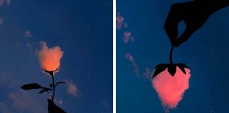 Artista usa formas em silhueta para transformar nuvens coloridas em belas cenas