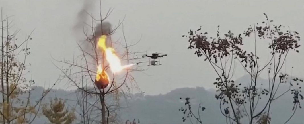 Aldeia chinesa invadida por legiões de vespas mortais usam drone lança-chamas para incinerar seus ninhos