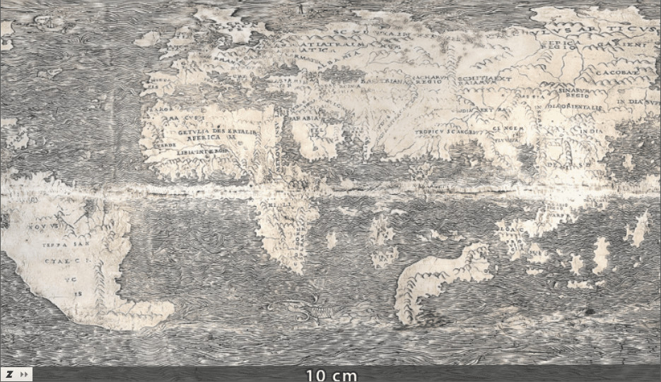 pensarcontemporaneo.com - O mais antigo globo conhecido que representa o Novo Mundo foi gravado em um ovo de avestruz, talvez por Leonardo da Vinci (1504)