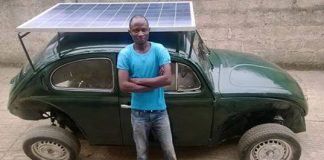 Estudante nigeriano construiu um carro movido a energia eólica e solar com sucatas