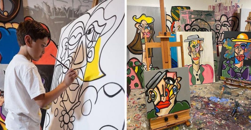 Inspirado em Pablo Picasso, menino de 10 anos conquista galerias com suas obras de arte abstratas