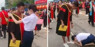 Jovem se ajoelha para irmão que largou os estudos para que ela pudesse se formar primeiro