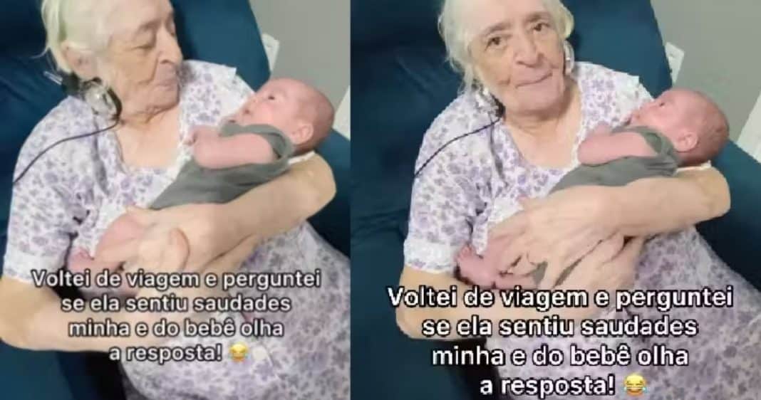 [VIDEO] Idosa de 93 anos com Alzheimer fica 1h com bebê no colo e não quer devolver